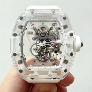 High-quality Full Transparent Crystal <b>Skeleton</b> <b>Automatic</b> <b>Watch</b> With White Rubber Strap - Product Image 1