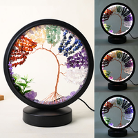 Lampe en cristal Arbre de Vie en gros, Arbre de guérison des 7 chakras, Veilleuse LED en cristal, Cadre rond USB, Décoration pour la maison et la chambre