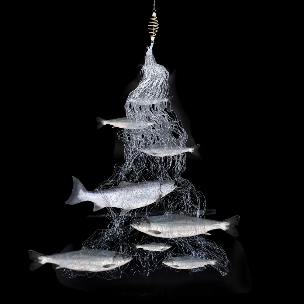 LETOYO Fish Net Design Cobre Spring Shoal Red fundida con cuenta luminosa para aparejos de pesca Trampa de red de pesca