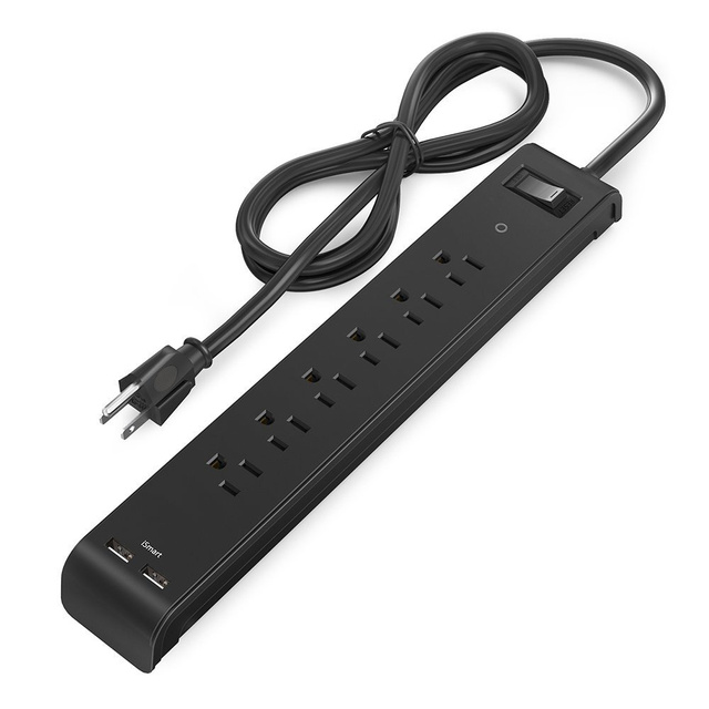 Power Strip Surge Protector Addtam 6 Outlets and 2 USB 6-Outlet Grounded In-Wall Tap With Circuit Breaker White Power Strip
