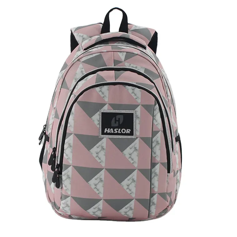 Muestra gratis de fábrica al por mayor de precio de alta calidad de estilo personalizado patrón geométrico adulto mochila escolar bolsas impermeables para los hombres de la escuela