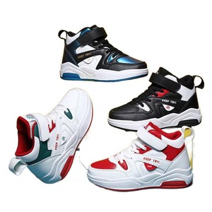 Nuevas zapatillas de baloncesto de caña alta para niños con suela blanda, de velcro, para otoño, con parte superior de malla de PU, transfronterizas. - Product Image 5