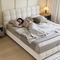 Lit double Zayshine de luxe moderne nordique en tissu blanc crème pour chambre principale, 1,5-1,8 mètres, avec rangement, idéal villa et appartement