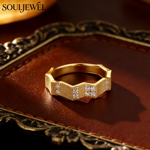 Anillo de Compromiso Bohemio con Forma de Ola Irregular Souljewel, Chapado en Oro de 18K, Plata 925, Moissanita Color D VVS, Engaste Invisible - Product Image 1
