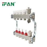 Manifold Baja Tahan Karat IFAN 2-12 Jalur untuk Pemanas Lantai, Distribusi Air Pipa PEX, Manifold Pemanas Bawah Lantai