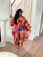 Cardigan long décontracté en tissu imitation soie avec ceinture, collection automne 2026, vêtement africain, kimono imprimé floral tendance pour femme