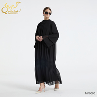 Abaya en Chiffon Noir 2026 pour Femme, Col à Volants, Manches Évasées Double Couche, Robe Longue Islamique Modeste à Niveaux