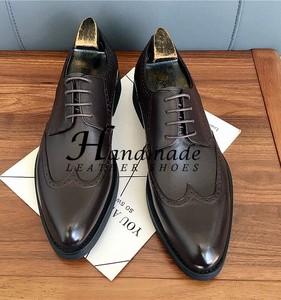 Chaussures Oxford pour hommes en cuir véritable haut de gamme, faites à la main, à bout pointu, style business formel, avec motif brocart sculpté, imperméables - Product Image 6