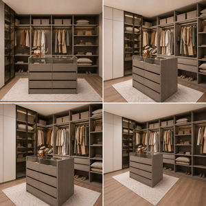 <span class=keywords><strong>Dressing</strong></span> moderne en bois foncé avec étagères ouvertes et éclairage LED, système de rangement professionnel certifié FSC - Product Image 3