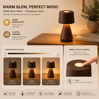 Lampe de table LED marron minimaliste, portable, mini, sans fil, rechargeable USB-C pour chambre, chevet, café, hôtel, restaurant