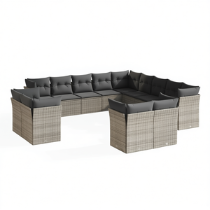 Ensemble de canapés de jardin en rotin gris avec pieds réglables, mobilier d'extérieur 10 places, design contemporain - Product Image 1