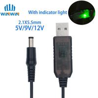Câble adaptateur USB AITEWIN ROBOT avec indicateur lumineux, module d'alimentation DC 5V DC 9V / 12V, convertisseur USB 1M, prise 2.1x5.5mm