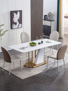 2025 gedo thanh lịch hiện đại màu trắng tinh khiết và màu vàng bàn ăn đá hàng đầu bàn ăn - Product Image 2