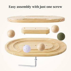 Griffoir pour chat en sisal naturel avec piste de balle rotative en bois, plateforme arbre à chat, jouet pour chaton à griffer et jouer - Product Image 3