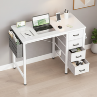 Bureau d'ordinateur compact Yuantu 32 pouces en bois blanc pur avec 4 tiroirs en tissu et crochet latéral, idéal pour la chambre d'enfant ou les petits espaces – Vente directe usine