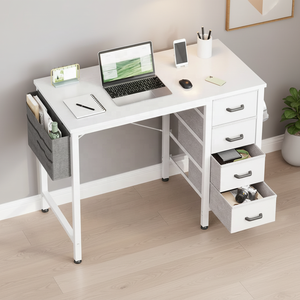 Escritorio Pequeño <span class=keywords><strong>de</strong></span> Madera Blanca Pura <span class=keywords><strong>de</strong></span> 32 Pulgadas con 4 Cajones <span class=keywords><strong>de</strong></span> Tela y Gancho Lateral para Niños, Estudio y Dormitorio en Espacios Pequeños - Product Image 4