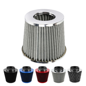 Filtre à air cylindrique 76 mm, tête de champignon, motif carbone rouge, pour modification, rénovation et mise à niveau de voiture, avec collier de serrage inclus - Product Image 4