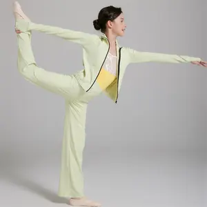 批发高品质儿童女孩瑜伽运动骑行健身体操上衣和长裤芭蕾舞套装舞蹈制服