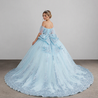 Robes de Quinceañera bleu clair, style robe de bal épaules dénudées, luxueuses, perlées, pour Sweet 16, en dentelle scintillante, robe de débütante pour soirée