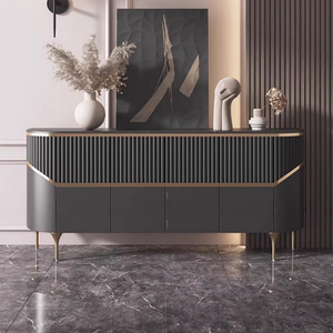 Buffet de luxe léger avec plateau en marbre, armoire de rangement à portes cannelées incurvées avec étagères réglables pour l'ameublement de la maison - Product Image 5