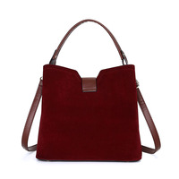 Tas Selempang Kulit PU Kustom Grosir, Tas Bahu Wanita Modis, Tas Messenger Suede, Tas Bucket Wanita