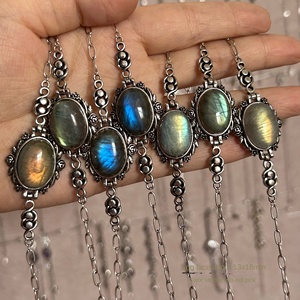 <span class=keywords><strong>Pulsera</strong></span> de Cristal para Mujer con Incrustaciones de Plata Tibetana Electrochapada y Feldespato Natural Gris Claro de Fábrica - Product Image 2