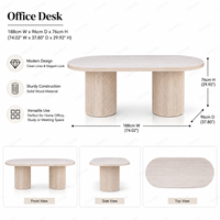 Bureau ovale blanc vintage français avec base à double piétement cannelé, table d'écriture pour bureau à domicile, idéal pour l'étude et l'espace de travail exécutif