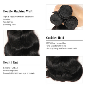 Capelli Umani Vergini Brasiliani Non Trattati con Cuticola Allineata, Onda Corporea, Fasci di Capelli con Chiusura - Product Image 3