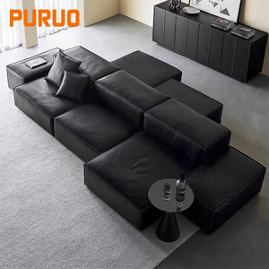 Sofás Puruo Foshan OEM de Diseño <span class=keywords><strong>Italiano</strong></span>, Estilo Nórdico, Tapizados en Tela Bouclé, Forma de L, Color Beige, para el Hogar, Salón de Villa de Lujo, Recepción - Product Image 2