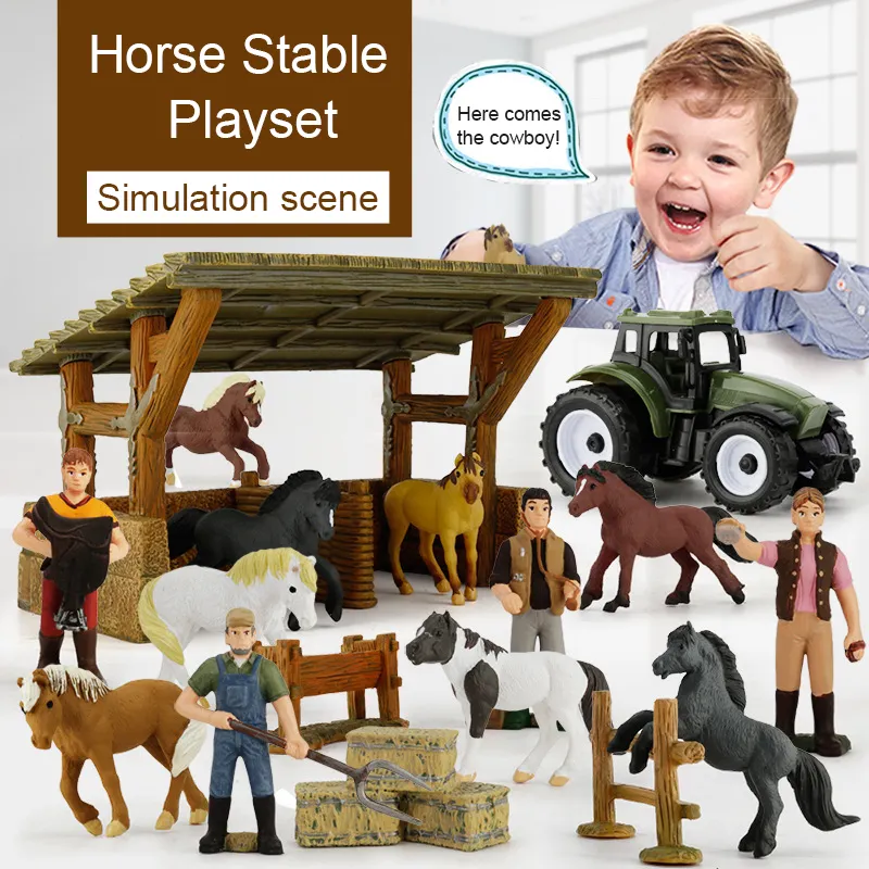 At istikrarlı alinmiş oyuncak oyun seti simülasyon at çiftliği plastik at heykelcik seti oyuncak