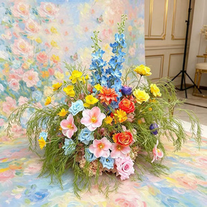 Décoration florale artificielle style Monet pastoral pour mariage, rangée de fleurs, vitrine de boutique, aménagement floral, toile de fond de studio photo - Product Image 5