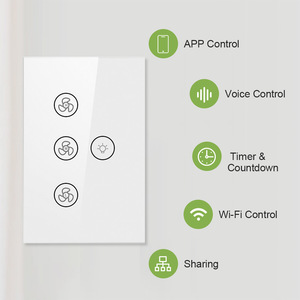Tuya Smart WiFi Fan <b>Light</b> Switch 2.4Ghz AC 100-240V Tempered Glass App Control With <b>Timer</b> Voice Remote - Product Image 3