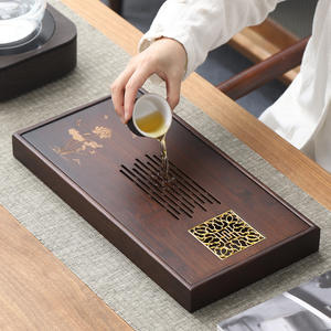 Bandeja de té de bambú con diseño de loto y filtro de cobre para un drenaje rápido, bandeja de té simple y fácil de usar para el hogar. - Product Image 5