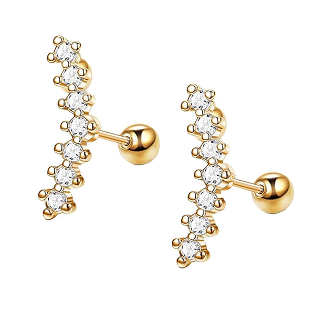 Fashion Stainless Steel Cartilage Ear Stud Earring Helix Bar Piercing Crystal Conch Lobe Body Piercing Jewelry Women Men
