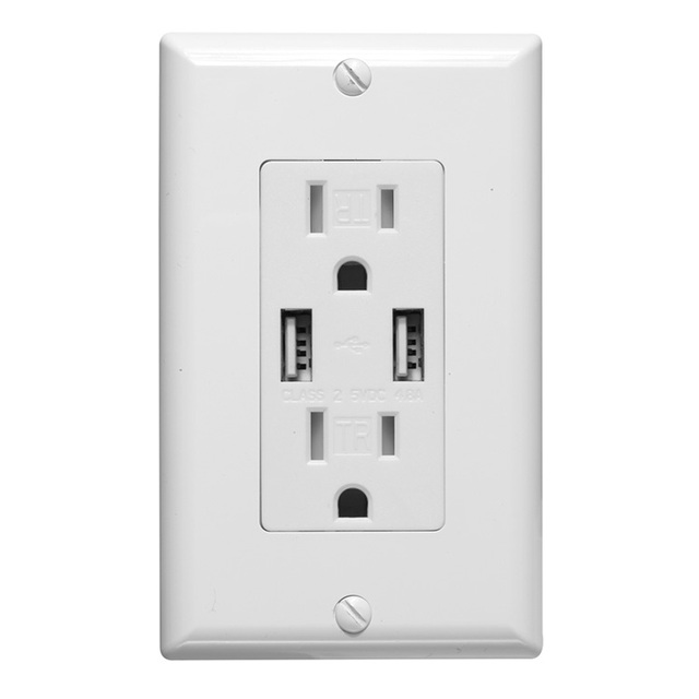 American Outlet ETL 5V 2.1A Dual USB Charger USB Wall Socket Outlet With 15A 20A Duplex TR Receptacle