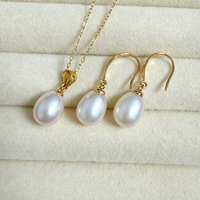 Ensemble de bijoux en argent 925 plaqué or avec perles d'eau douce en forme de riz, boucles d'oreilles pendantes et collier, unisexe, qualité AAA, vente en gros