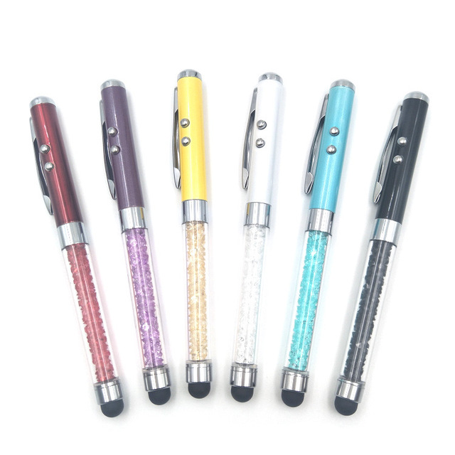 Wholesale Promotional Gift Crystal Multifunctional Metal Laser Lighting Pointer Pen with Touch Stylus Led Light Pen