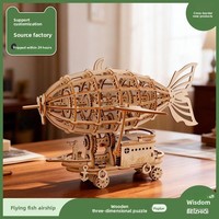 Boîte à musique Hamaileon en forme de dirigeable, modèle 3D en bois à rotation mécanique, puzzle à assembler, 51-100 pièces, jouet artisanal DIY, cadeau