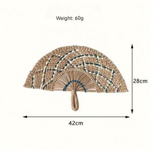 Ventilador de mano de paja tejida en oferta, abanico decorativo de junco marino natural para pared, sala de estar, porche, fondo o como colgante. - Product Image 6