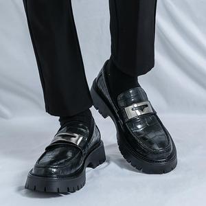 <span class=keywords><strong>Mocasines</strong></span> de Plataforma con Estampado de Cocodrilo Negros para Hombre, Zapatos de Vestir Casuales y Formales con Hebilla de Metal para Oficina y Uso Diario - Product Image 2