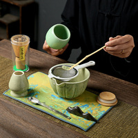 NEWELL Ensemble de théière et fouet à matcha de style japonais en céramique, bol à thé en céramique, fouet à matcha en poterie grossière, bol à matcha avec bec verseur