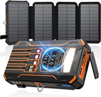 Cargador Solar, Banco de Energía Portátil Inalámbrico de 20000 mAh, con 4 Cables y 4 Paneles Solares Integrados, Paquete de Baterías de Carga Rápida
