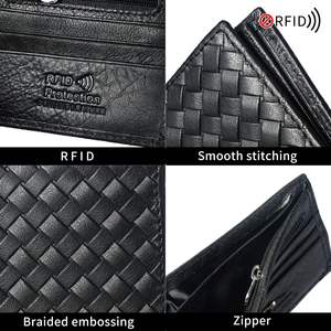 Andong चमड़े आरएफआईडी ब्लॉक कार्ड धारक के लिए पुरुषों वास्तविक गाय चमड़ा बटुआ बुना पैटर्न लघु बटुआ विंटेज फैशन 380 - Product Image 5