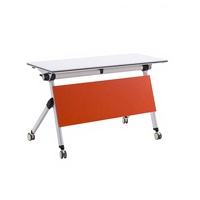 Table de formation professionnelle à plateau rabattable, bureau blanc avec roulettes, panneau orange pour les réunions de bureau, les salles de formation et les salles de classe