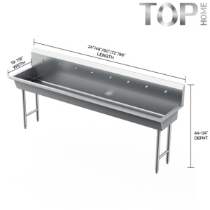 Évier commercial autoportant 4 stations en acier inoxydable 304/430 de <span class=keywords><strong>96</strong></span> po, finition polie, résistance à la corrosion, garantie 5 ans - Product Image 1