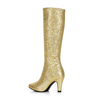 Bottes de danse modernes pour performance (ballroom/latin), à talons hauts, argentées, pour la danse de valse, semelle extérieure en caoutchouc, PU/Daim, pour l'étiquette