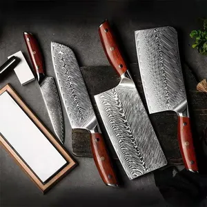 4 pcs siêu sắc nét 67 lớp Damascus dao nhà bếp thiết lập với Gỗ hồng sắc xử lý Damascus đầu bếp dao