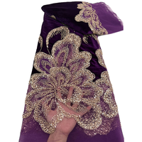 Tissu en dentelle de velours de luxe NI.AI avec perles et sequins, broderie nigériane, tulle africain lourd 2026 pour robe de mariée et de soirée