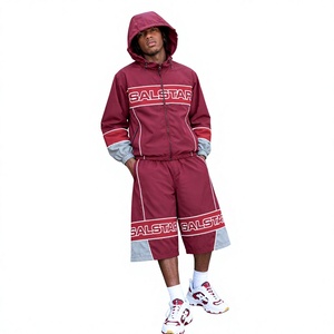 Ensemble de survêtement coupe-vent SALSTAR pour garçons, veste à capuche et short, tenue de sport rouge en polyester, 2 pièces, vêtements de sport tendance - Product Image 3