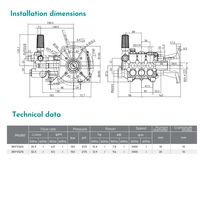 Pompe à piston triplex à tête en laiton série BKFV 25,9/32 L/min 6,9/8,5 GPM 150 bars pour applications de pulvérisation et de nettoyage